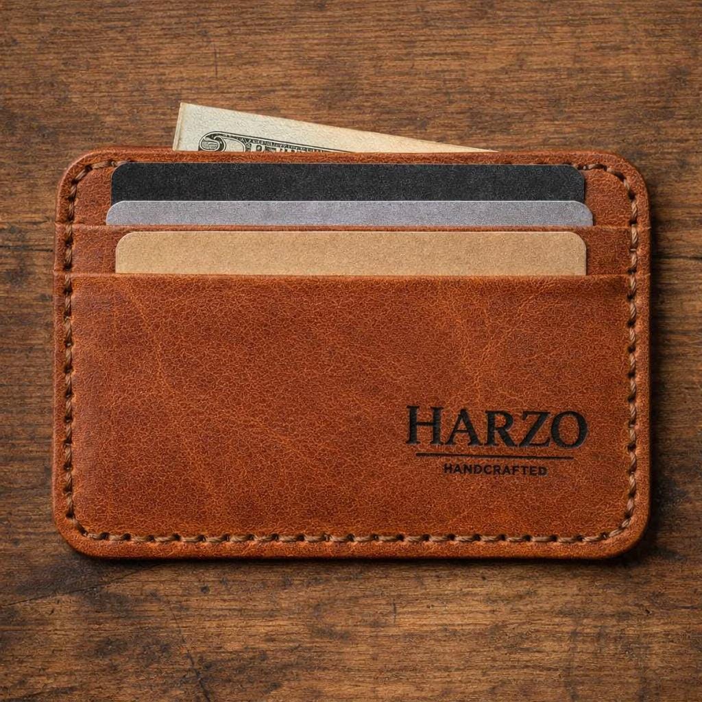Full Grain Leather Card Wallet • Minimalist Slim Front Pocket Wallet • Personalized Engraved EDC Wallet for Men