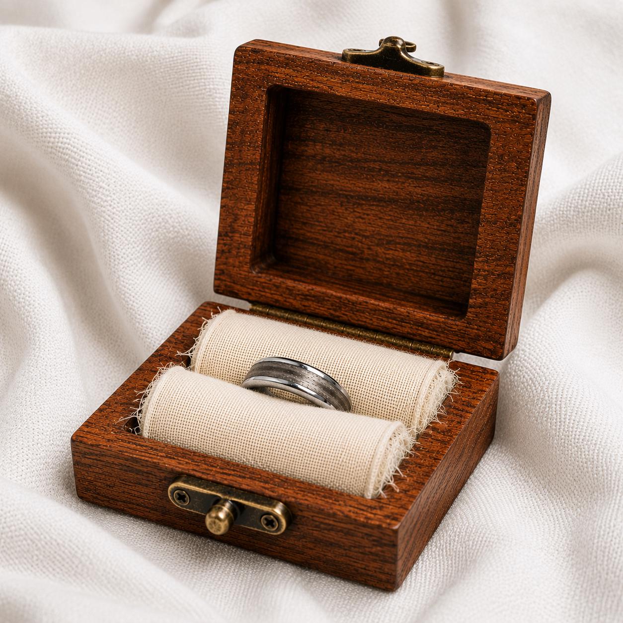 Gray Dyed Lacewood Ring | Stainless Steel Men's Wedding Band, Cherry Wood Box