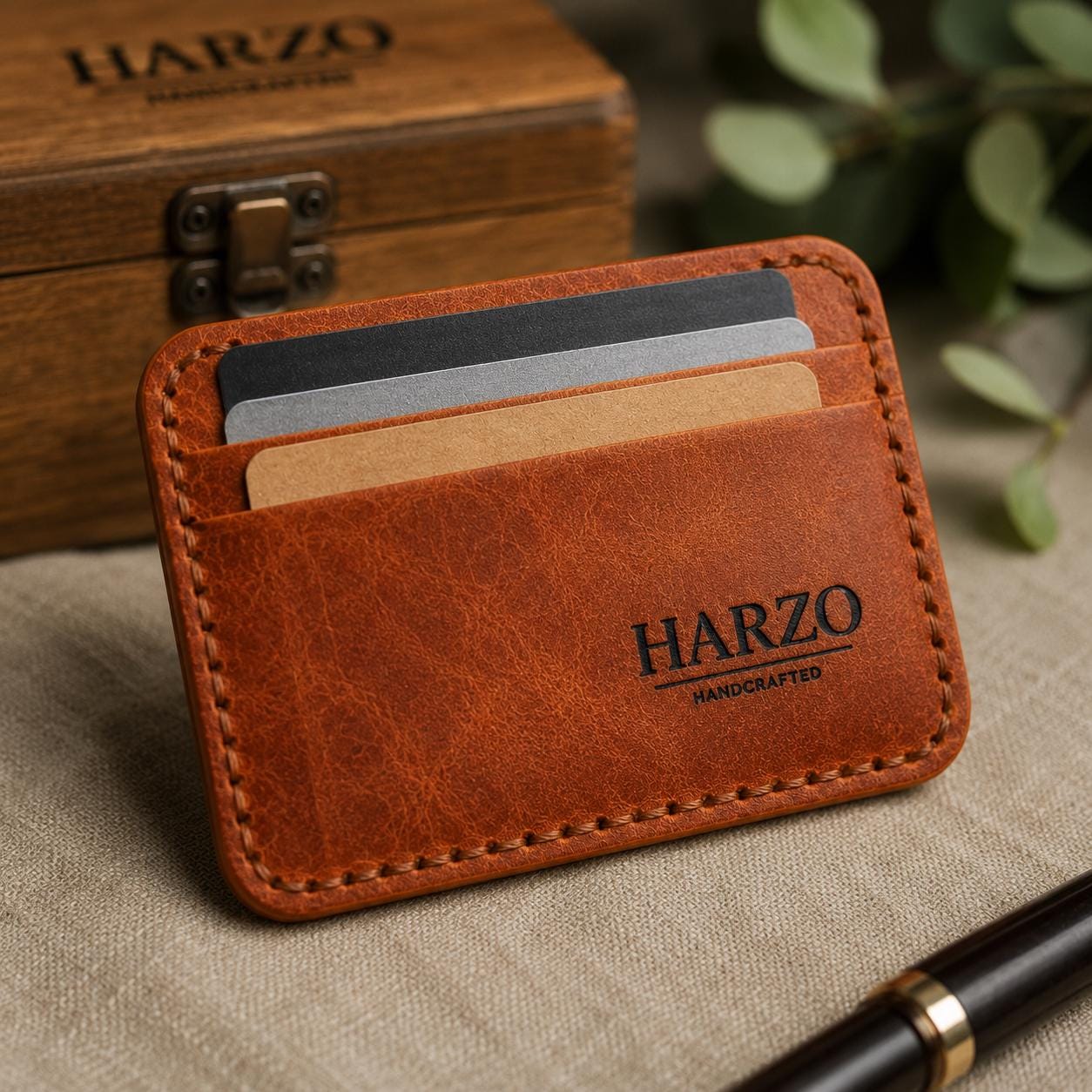 Full Grain Leather Card Wallet • Minimalist Slim Front Pocket Wallet • Personalized Engraved EDC Wallet for Men