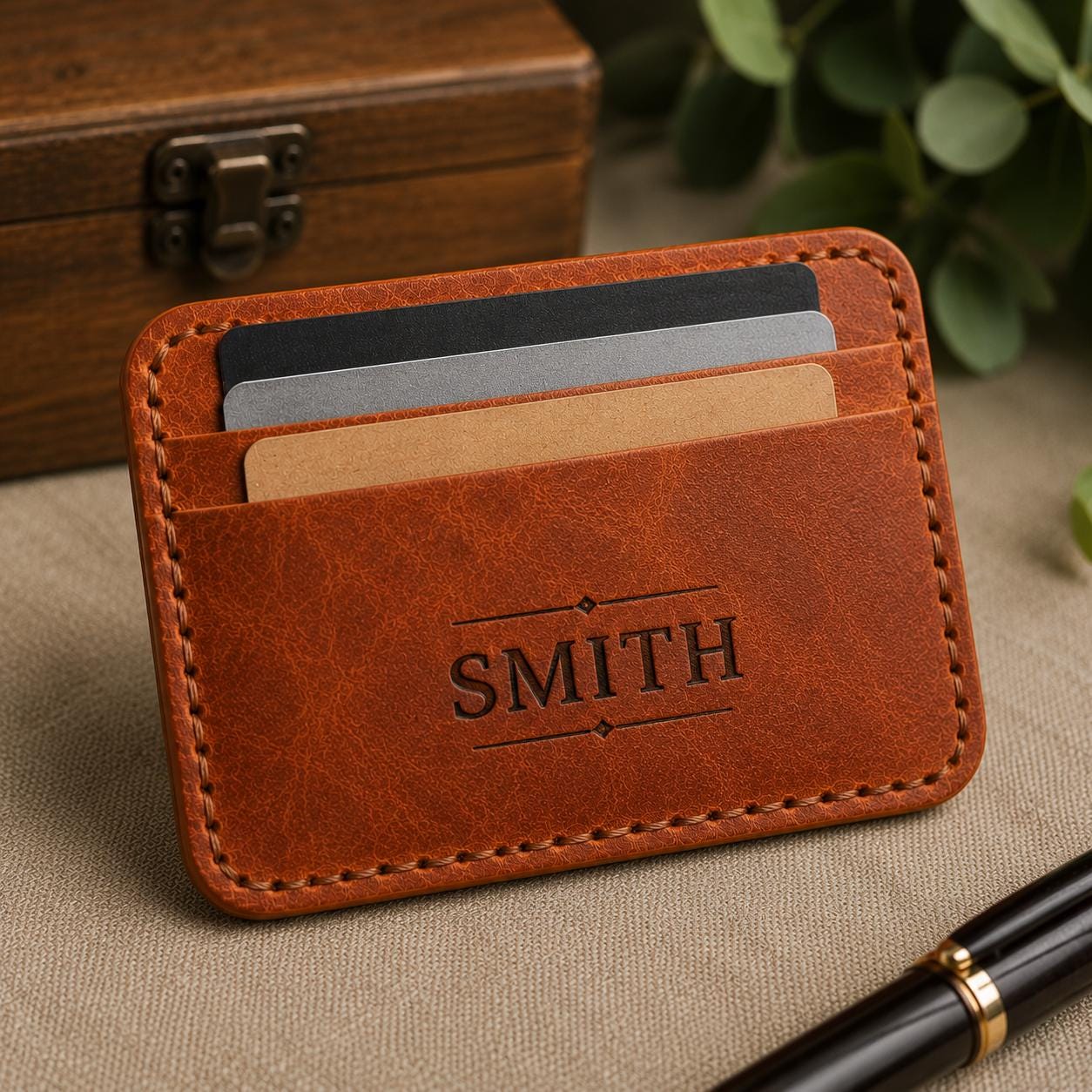 Full Grain Leather Card Wallet • Minimalist Slim Front Pocket Wallet • Personalized Engraved EDC Wallet for Men