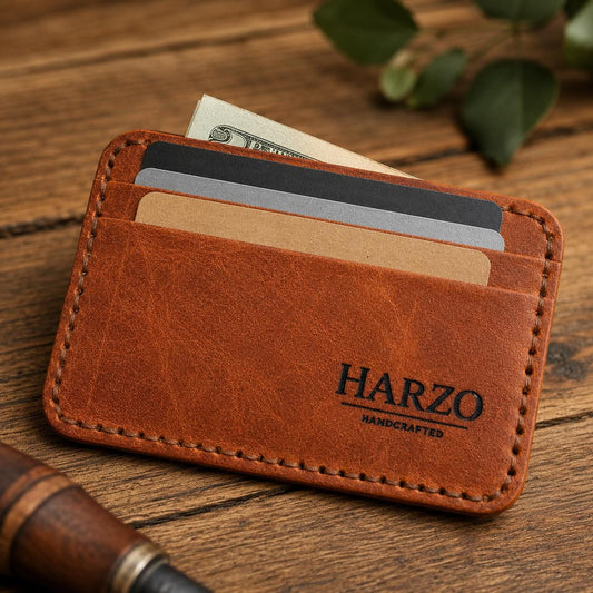 Full Grain Leather Card Wallet • Minimalist Slim Front Pocket Wallet • Personalized Engraved EDC Wallet for Men