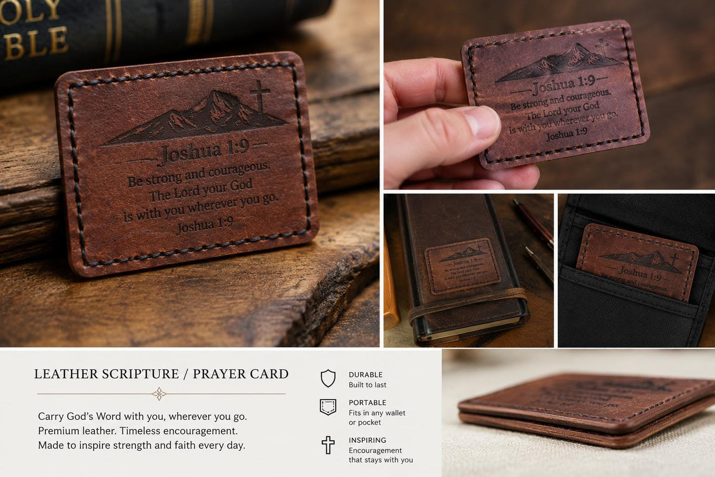Christian Scripture Card • Minimalist Bible Verse Wallet Card • Encouragement Gift for Men • Faith Reminder • Pocket Prayer Card