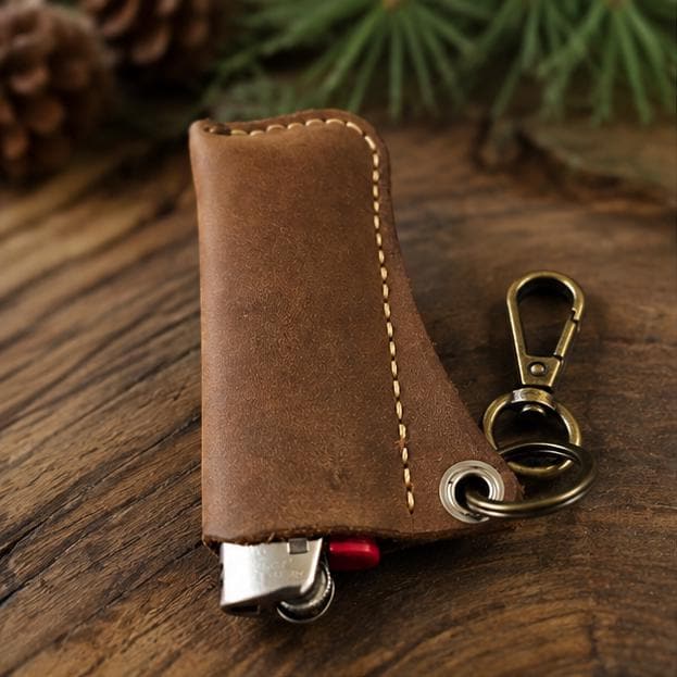 Personalized Full Grain Leather Lighter Holder Keychain, Custom Engraved Leather Lighter Case, Handmade EDC Keychain, Gift for Him