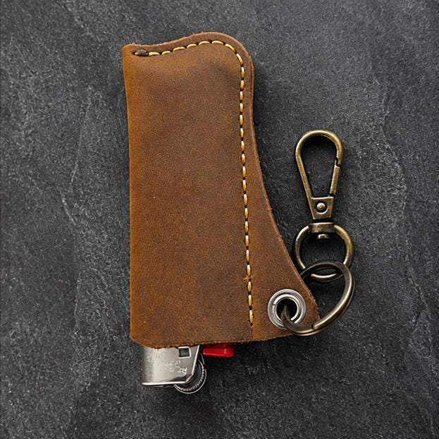 Personalized Full Grain Leather Lighter Holder Keychain, Custom Engraved Leather Lighter Case, Handmade EDC Keychain, Gift for Him