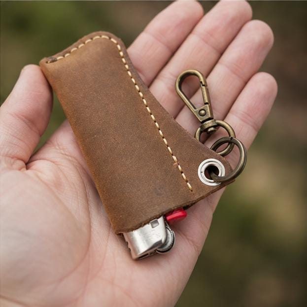 Personalized Full Grain Leather Lighter Holder Keychain, Custom Engraved Leather Lighter Case, Handmade EDC Keychain, Gift for Him