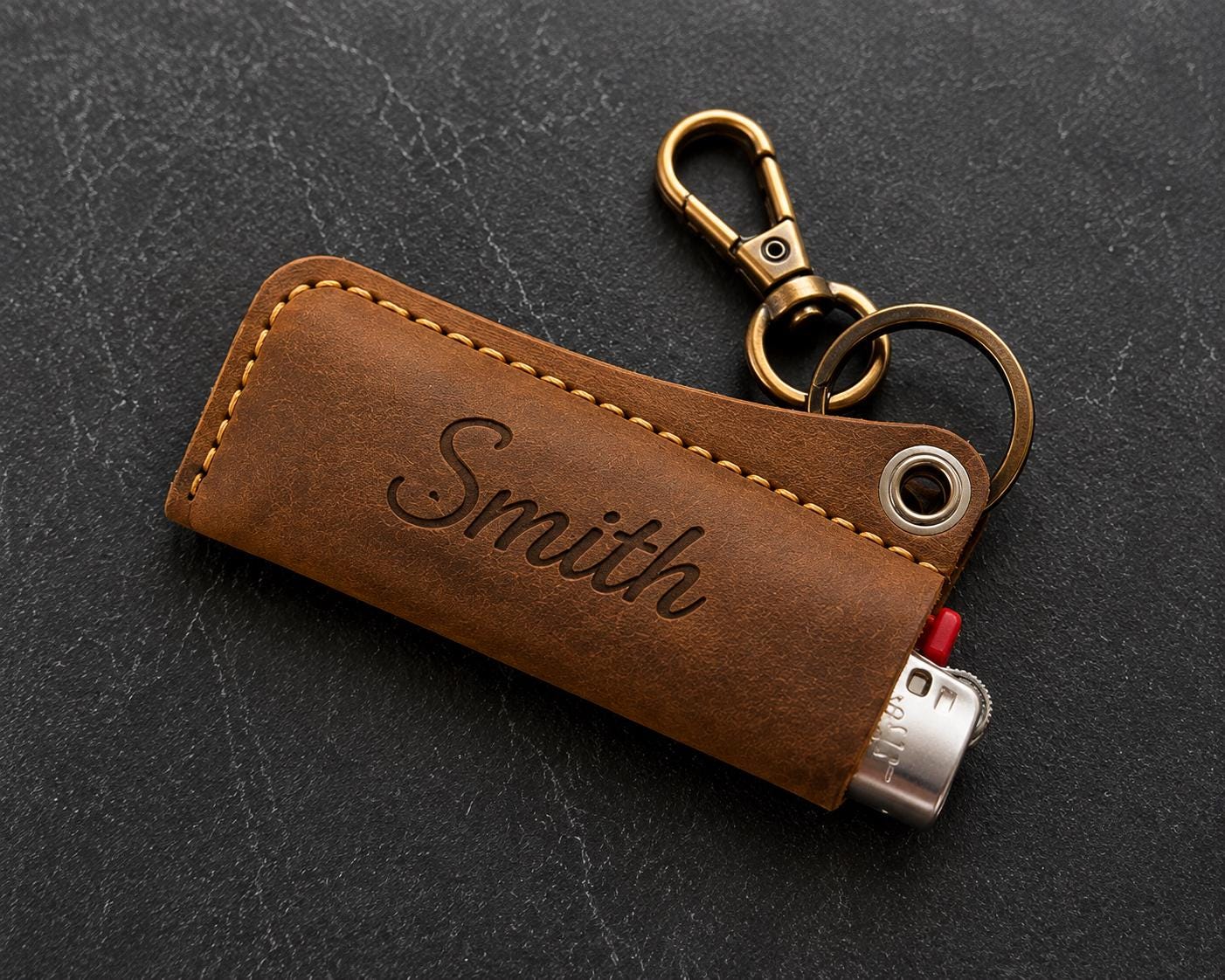 Personalized Full Grain Leather Lighter Holder Keychain, Custom Engraved Leather Lighter Case, Handmade EDC Keychain, Gift for Him
