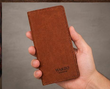 Handmade Full-Grain Leather Long Wallet | Brown Bifold, Hand-Stitched (HARZO)
