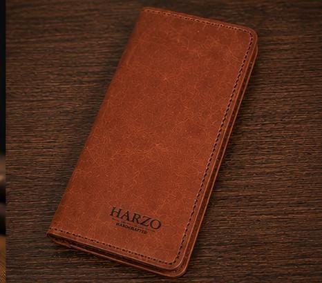 Handmade Full-Grain Leather Long Wallet | Brown Bifold, Hand-Stitched (HARZO)