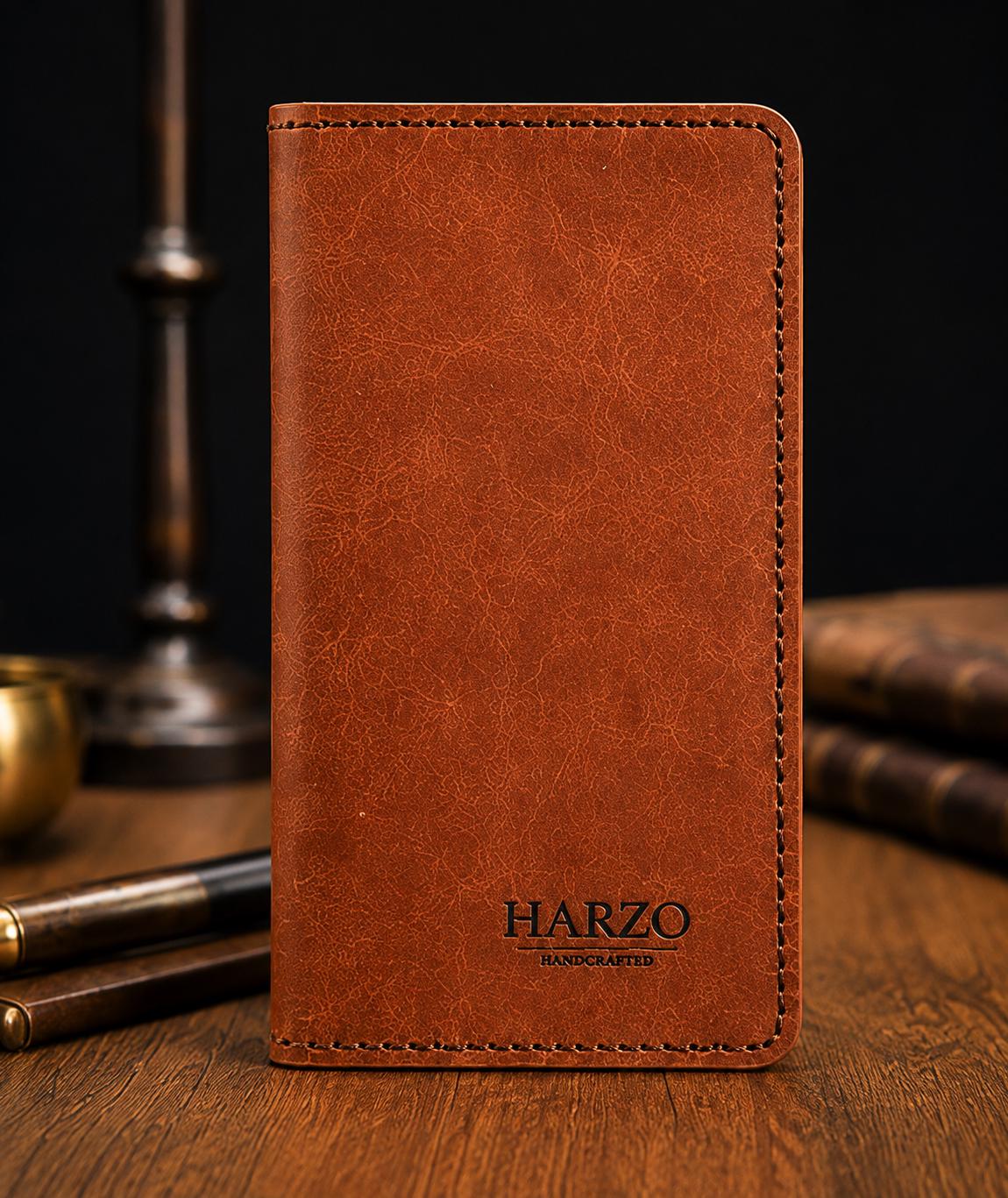 Handmade Full-Grain Leather Long Wallet | Brown Bifold, Hand-Stitched (HARZO)