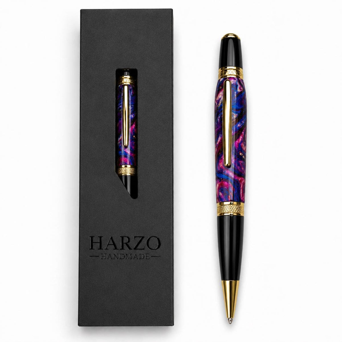 Handmade Maple Burl Pen – Purple Blue Dyed Galaxy Finish, Gold Accents