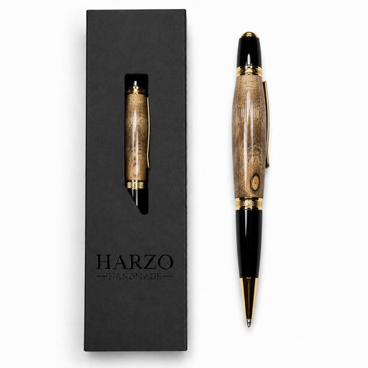 Handcrafted Spalted Tamarind Noir Pen – Black & Gold Executive Writing Instrument (Gift Box)