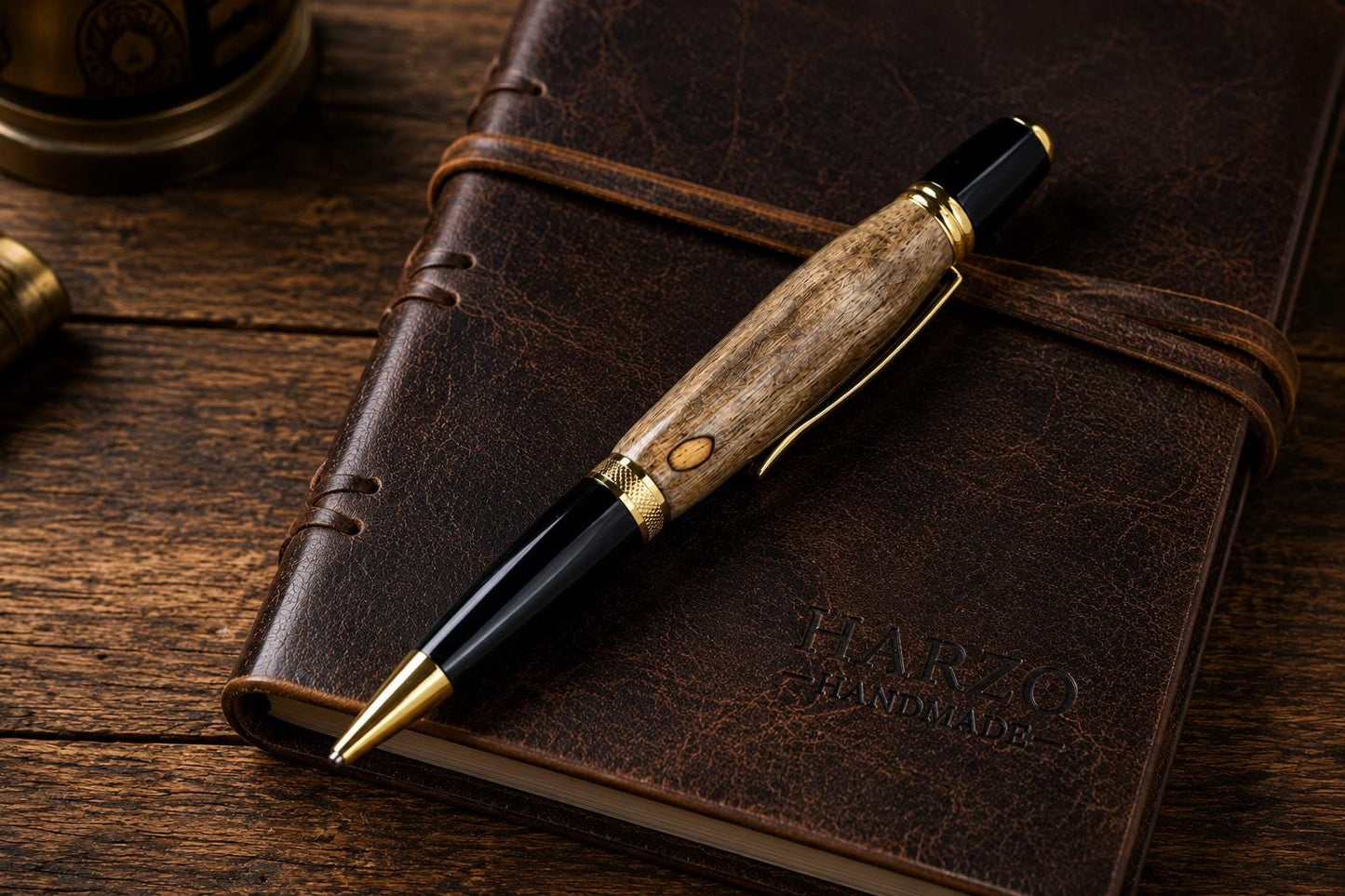 Handcrafted Spalted Tamarind Noir Pen – Black & Gold Executive Writing Instrument (Gift Box)