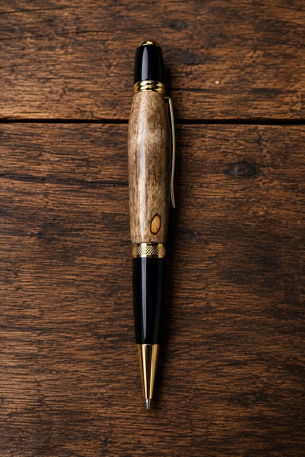 Handcrafted Spalted Tamarind Noir Pen – Black & Gold Executive Writing Instrument (Gift Box)