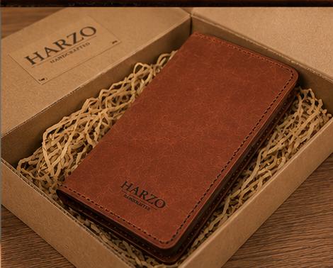 Handmade Full-Grain Leather Long Wallet | Brown Bifold, Hand-Stitched (HARZO)