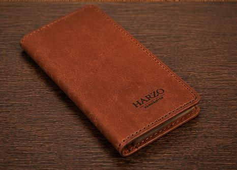 Handmade Full-Grain Leather Long Wallet | Brown Bifold, Hand-Stitched (HARZO)