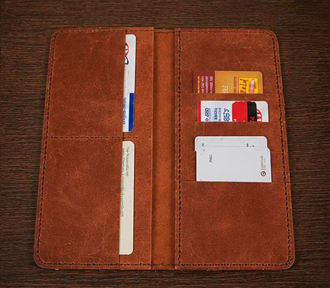 Handmade Full-Grain Leather Long Wallet | Brown Bifold, Hand-Stitched (HARZO)