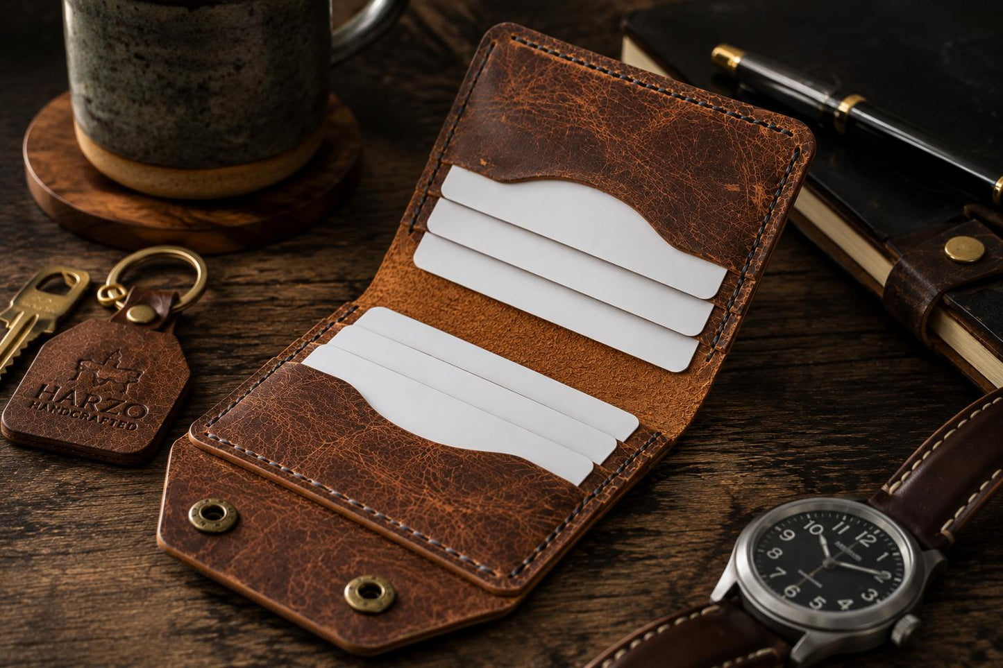 Handmade Full Grain Leather Wallet | 6 Card Slot Leather Wallet | Rustic Minimalist Mens Wallet | Hand Stitched Leather Billfold