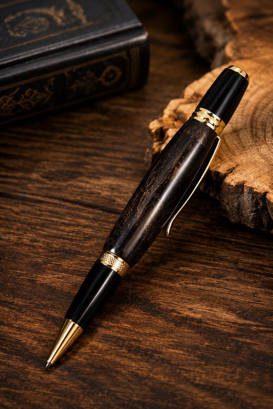 Handmade Dyed Maple Burl Pen, Black & Gold Executive Writing Instrument (Kentucky Crafted)