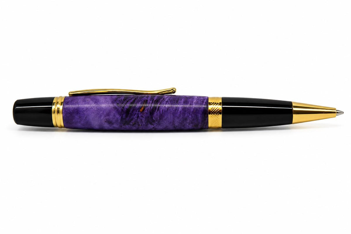 Handcrafted Purple Dyed Maple Burl Pen | Luxury Executive Ballpoint (Unique Grain)