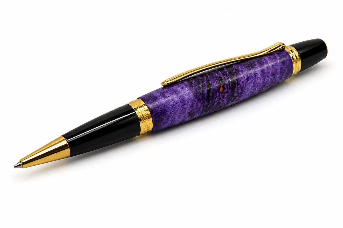 Handcrafted Purple Dyed Maple Burl Pen | Luxury Executive Ballpoint (Unique Grain)