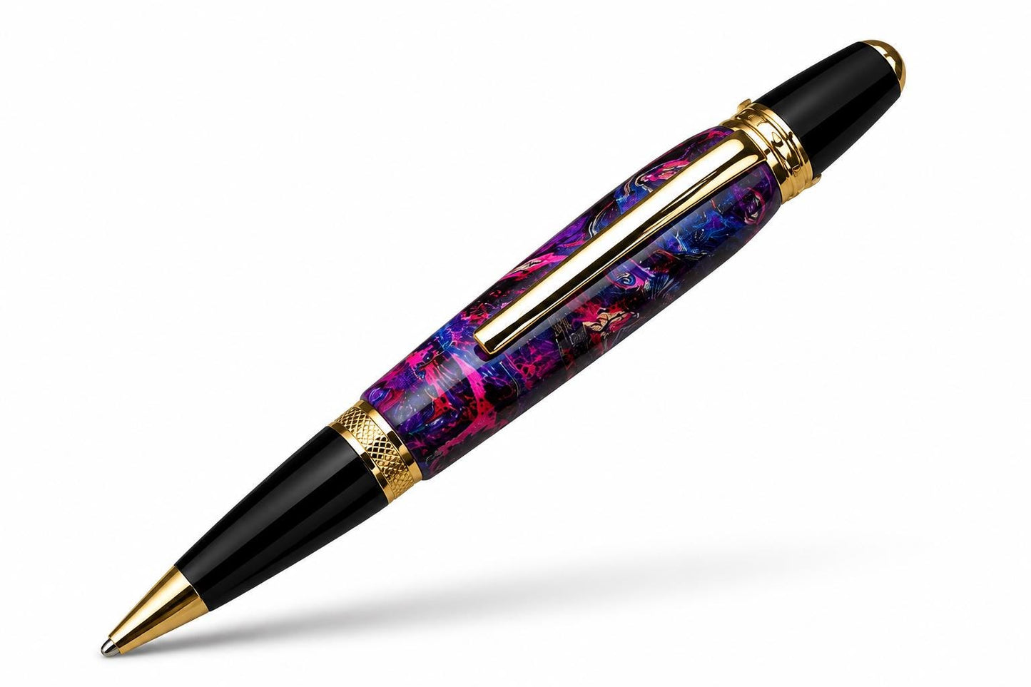Handmade Maple Burl Pen – Purple Blue Dyed Galaxy Finish, Gold Accents