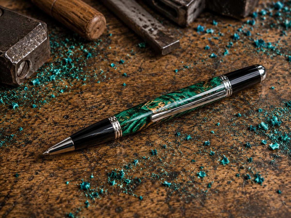 Green Dyed Maple Burl Pen | Handmade Wood Pen | Unique Executive Pen | Luxury Gift for Him | Handmade Wooden Pen | Harzo Handcrafted