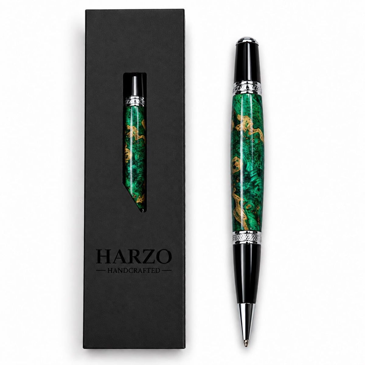 Green Dyed Maple Burl Pen | Handmade Wood Pen | Unique Executive Pen | Luxury Gift for Him | Handmade Wooden Pen | Harzo Handcrafted
