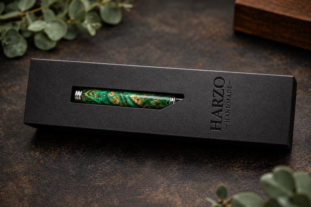 Green Dyed Maple Burl Pen | Handmade Wood Pen | Unique Executive Pen | Luxury Gift for Him | Handmade Wooden Pen | Harzo Handcrafted